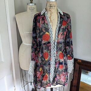 Free People Thunder Canyon Cupro Sheer Button Floral Top